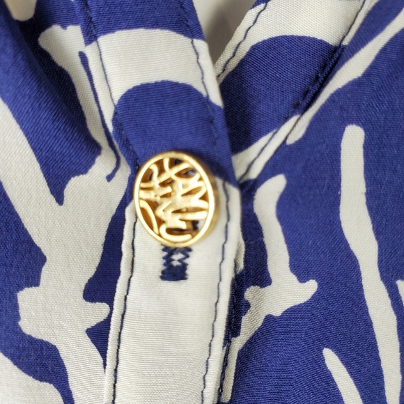 Lilly Pulitzer Coastal 100% Silk Tunic Blouse Royal Blue White Swirl Size Small - Picture 5 of 16